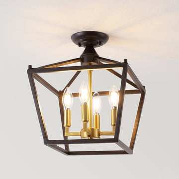 Plains Mini Lantern 12" Iron Modern Farmhouse LED Flush Mount